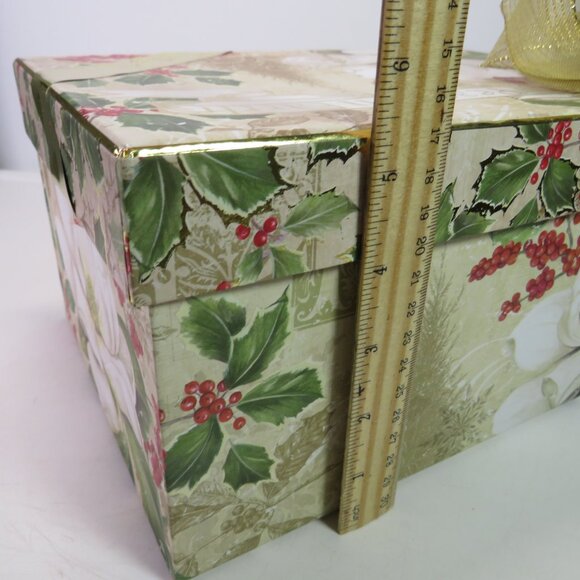 Large Peace on Earth gift box with Gold wired ribbon bow Holiday Winter - Picture 13 of 14